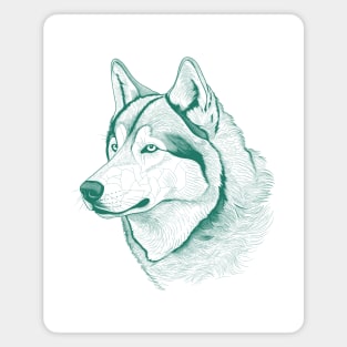 Alaskan Malamute Dog Minimalistic Green line drawing Magnet